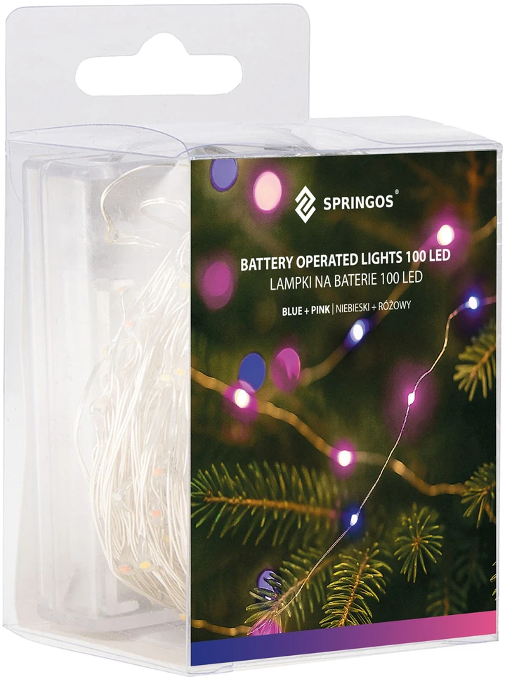 Springos Šviesos girlianda su 100 LED lempučių, rožinė ir mėlyna