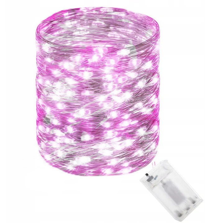 Springos LED girlianda 100 mikro lempučių, šaltai balta ir rožinė, 9,9 m