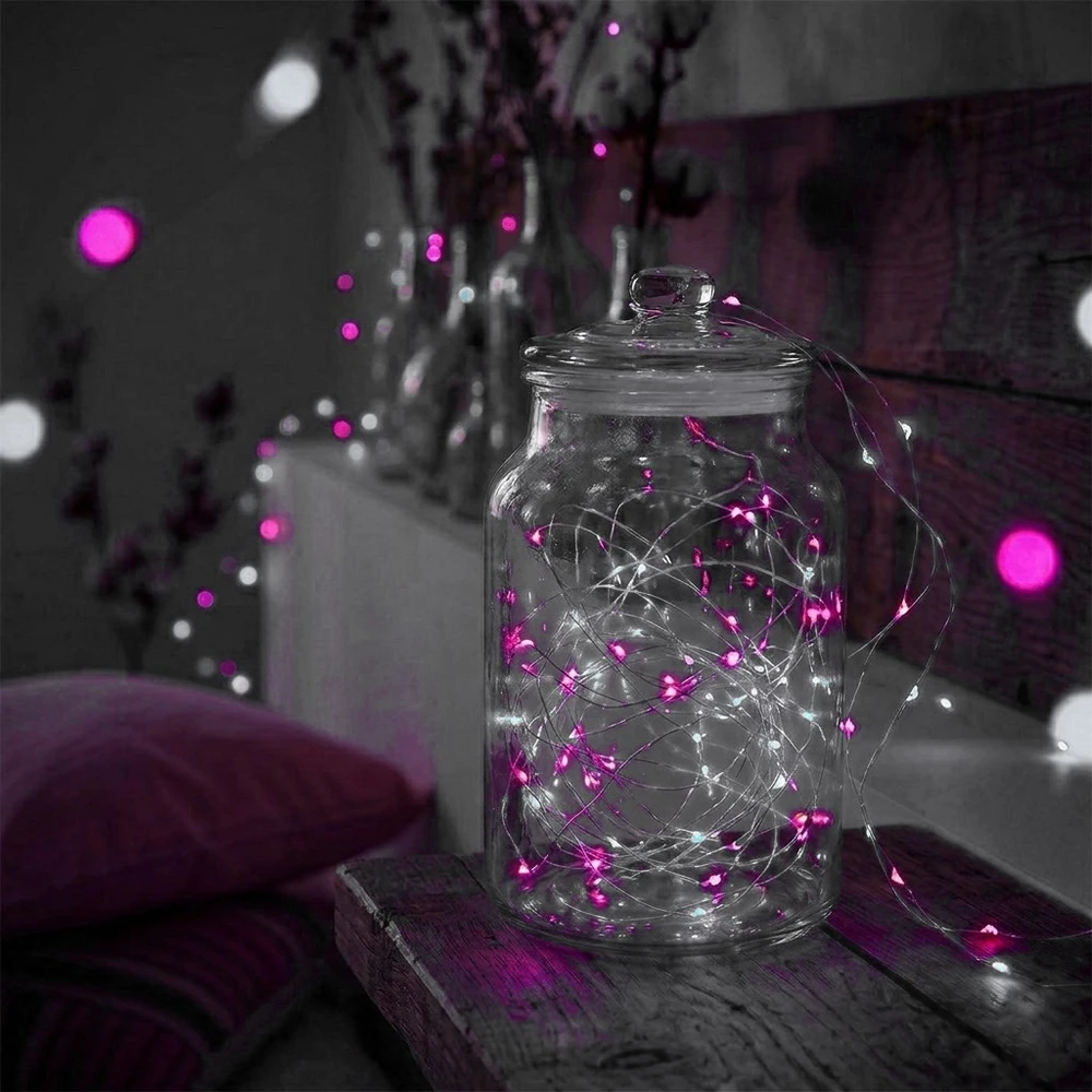 Springos LED girlianda 100 mikro lempučių, šaltai balta ir rožinė, 9,9 m