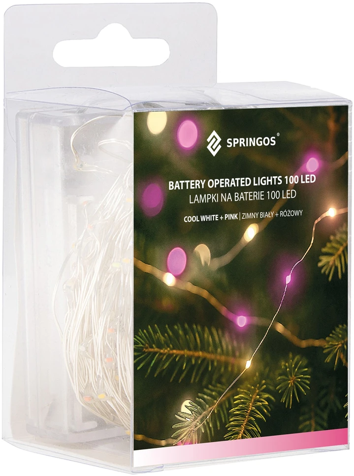 Springos LED girlianda 100 mikro lempučių, šaltai balta ir rožinė, 9,9 m