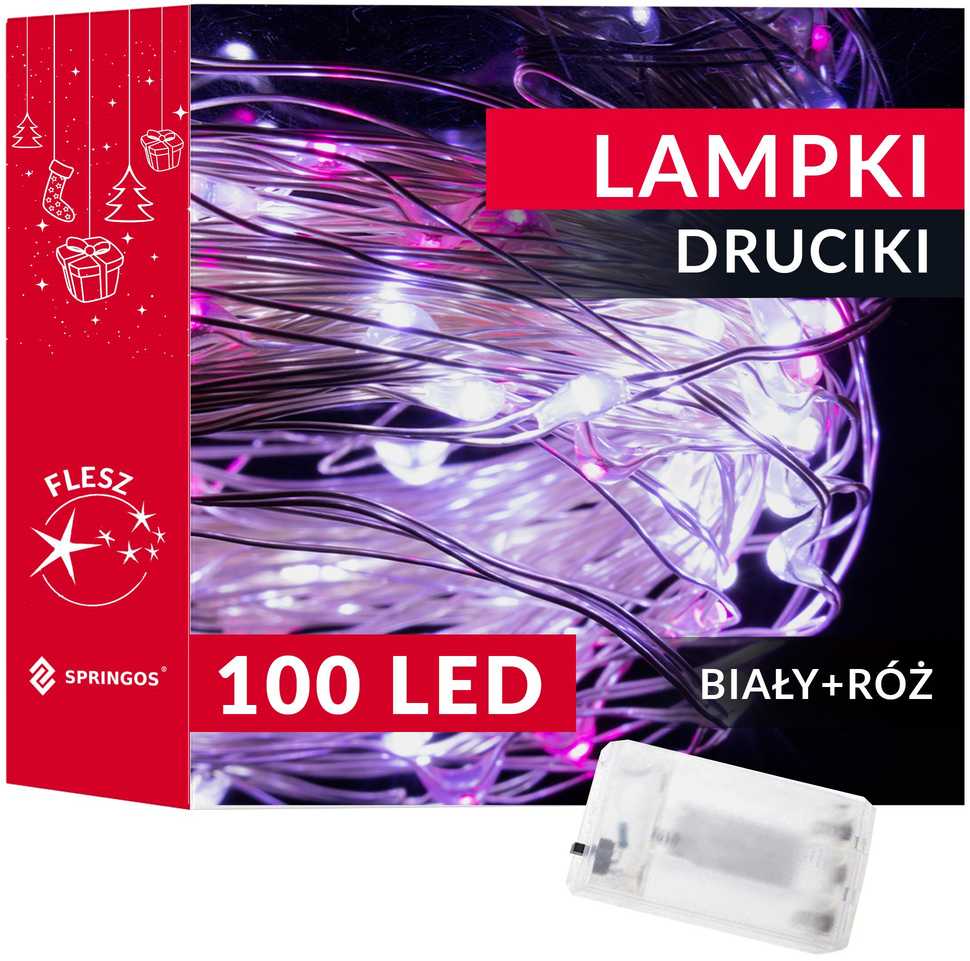 Springos LED girlianda 100 mikro lempučių, šaltai balta ir rožinė, 9,9 m