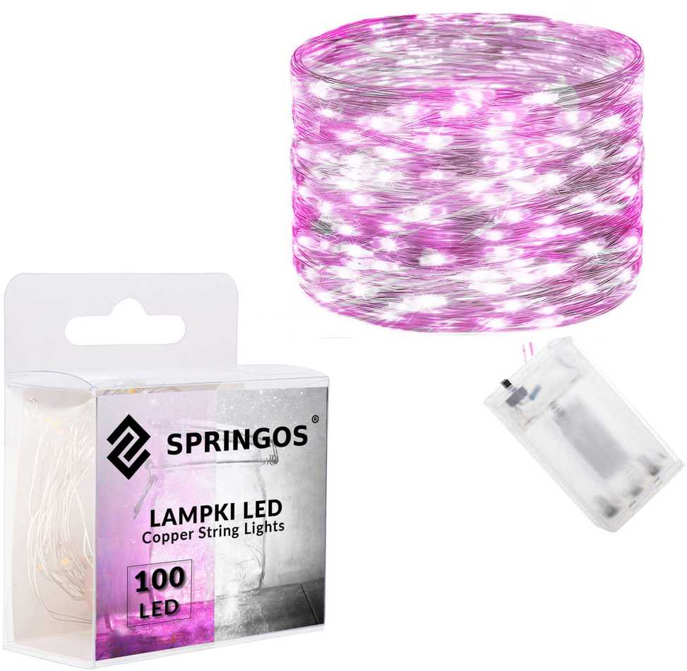 Springos LED girlianda 100 mikro lempučių, šaltai balta ir rožinė, 9,9 m