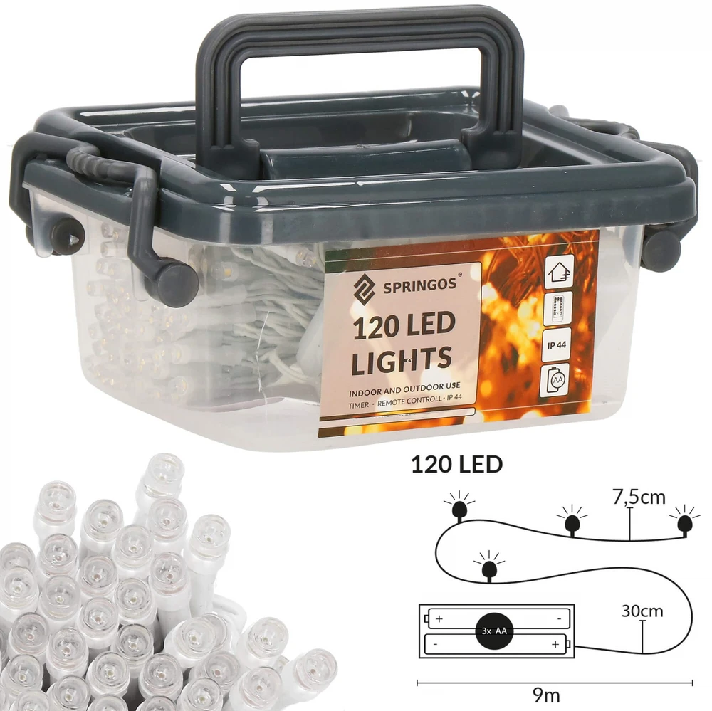 Kalėdinės lemputės Springos su programuotoju ir nuotolinio valdymo pultu, 9 m, 120 LED