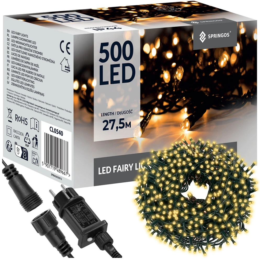 Kalėdų girlianda Springos 500 LED, 27,5 m, šiltai balta