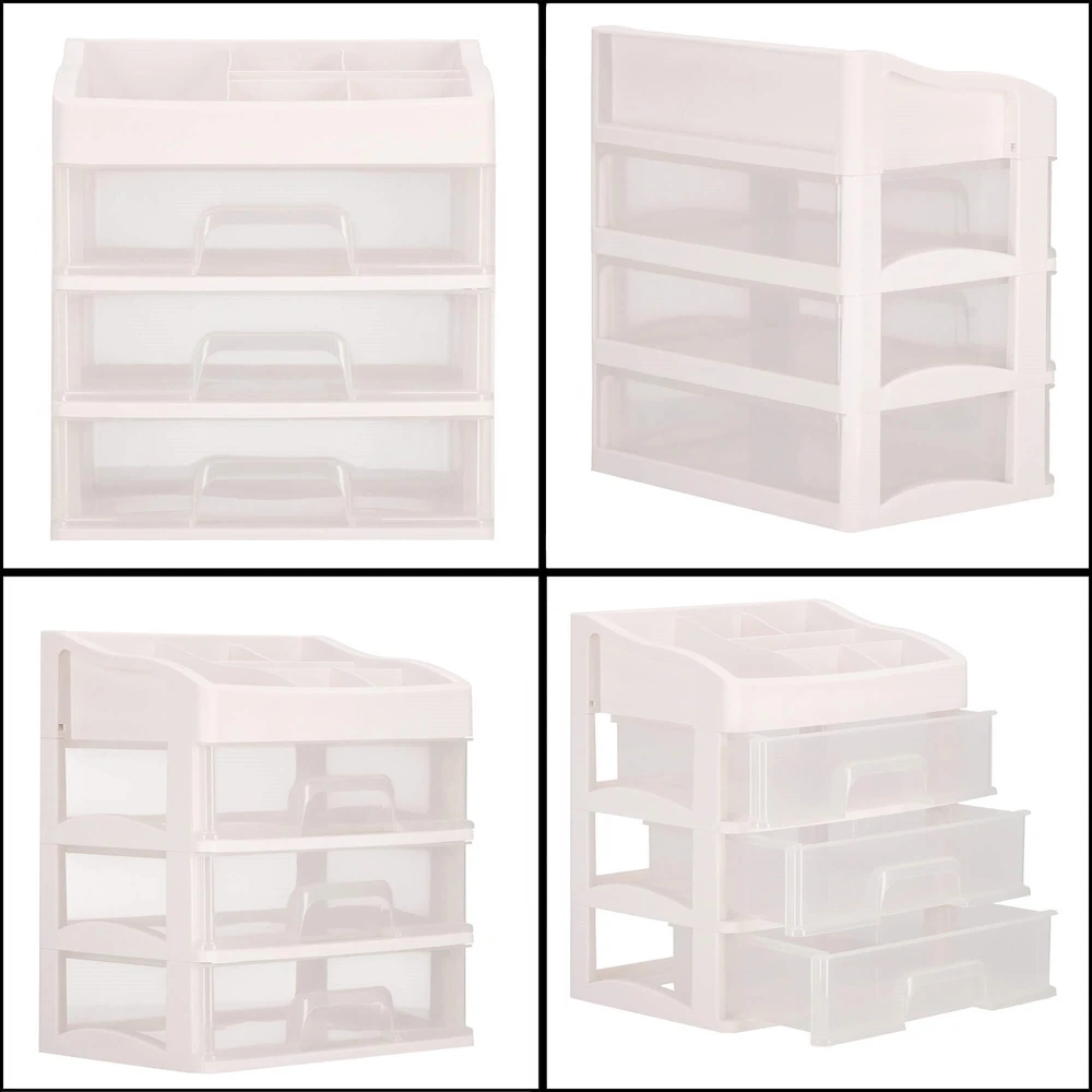 Springos Kosmetikos priemonių dėžutė BEAUTY BOX 3 DRAWERS OPEN CREAM