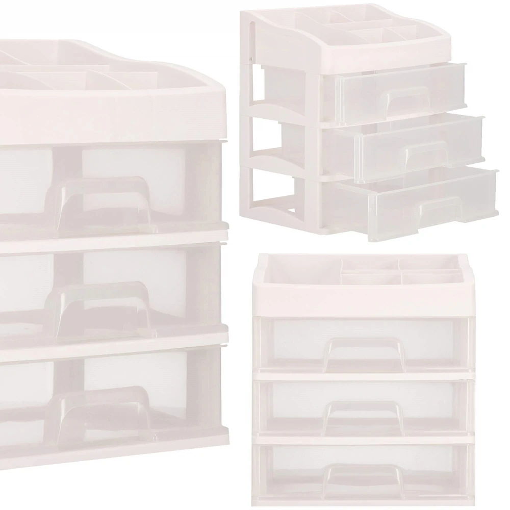 Springos Kosmetikos priemonių dėžutė BEAUTY BOX 3 DRAWERS OPEN CREAM