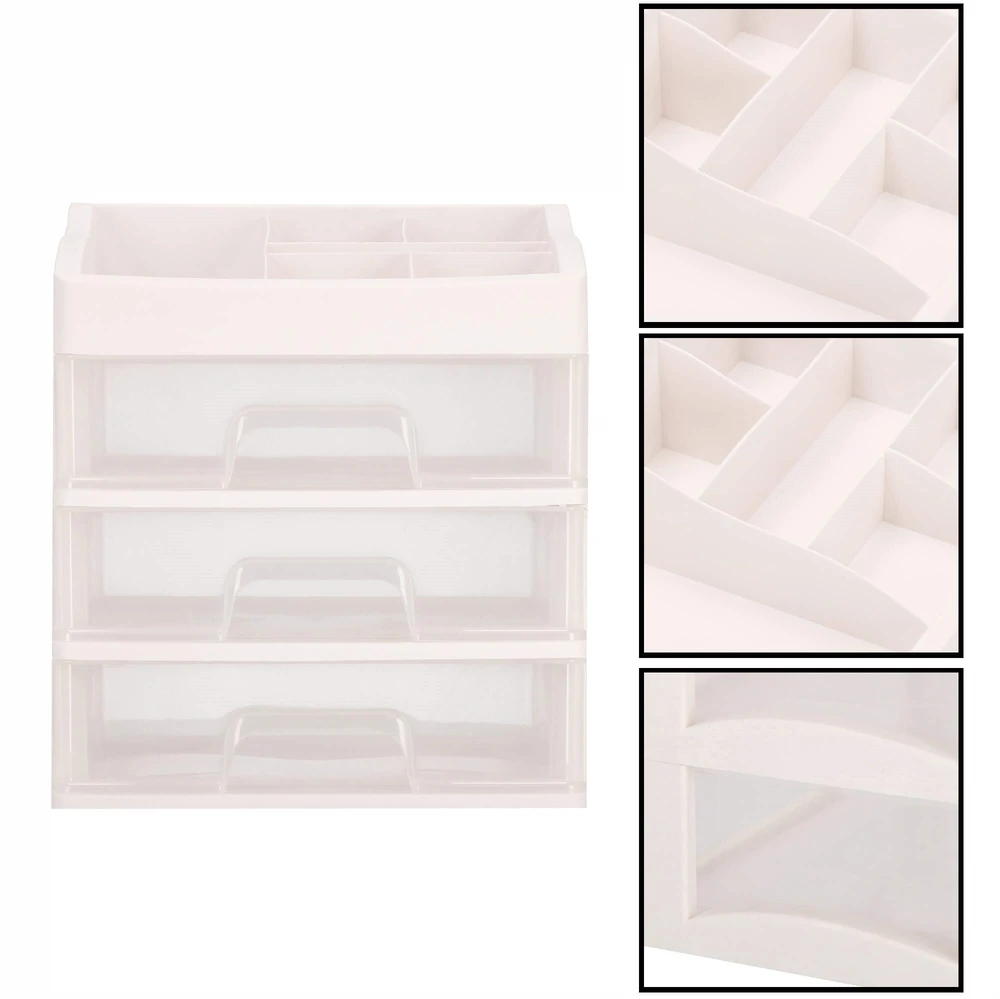 Springos Kosmetikos priemonių dėžutė BEAUTY BOX 3 DRAWERS OPEN CREAM