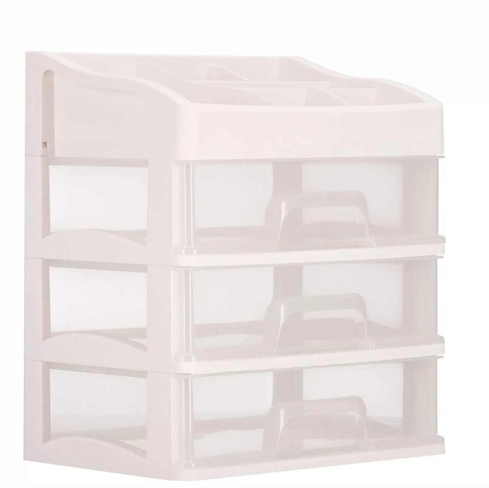 Springos Kosmetikos priemonių dėžutė BEAUTY BOX 3 DRAWERS OPEN CREAM