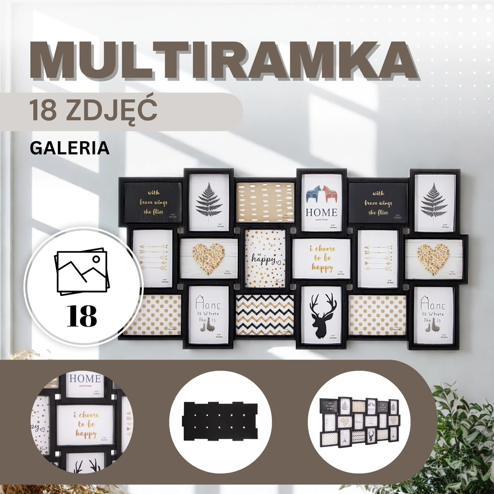 Nuotraukų rėmelis Springos PF0018 RAMKA NA 18 ZDJĘĆ (Juoda)