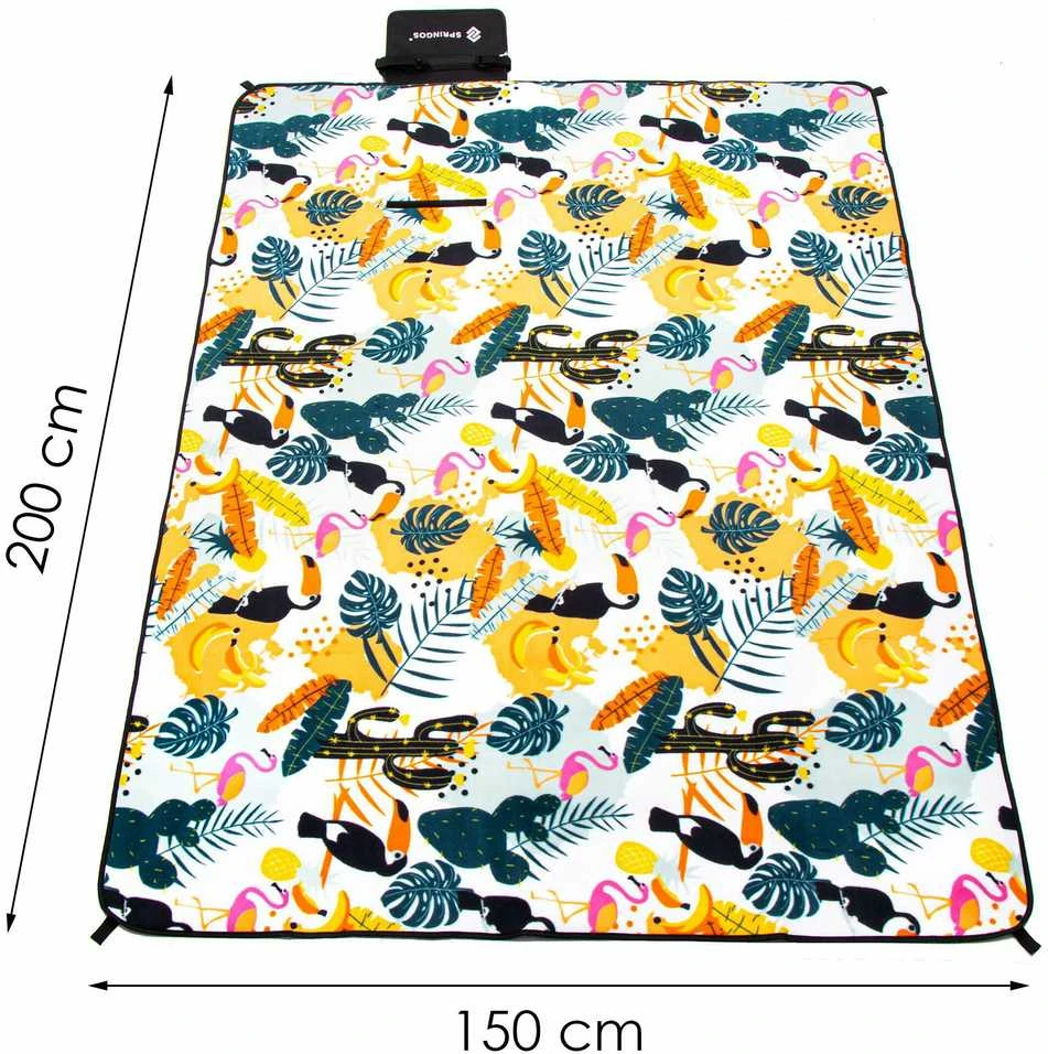 Pikniko pledas 150x200 cm su tukanų ir džiunglių piešiniu