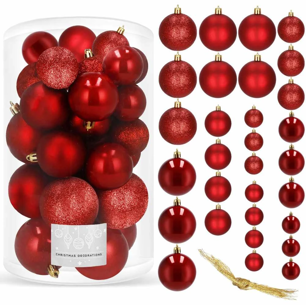 Kalėdiniai plastikiniai žaisliukai Springos 6/5/4 cm, 30 vnt.