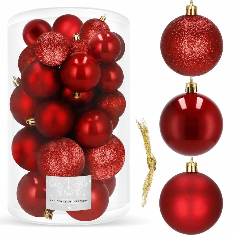 Kalėdiniai plastikiniai žaisliukai Springos 6/5/4 cm, 30 vnt.