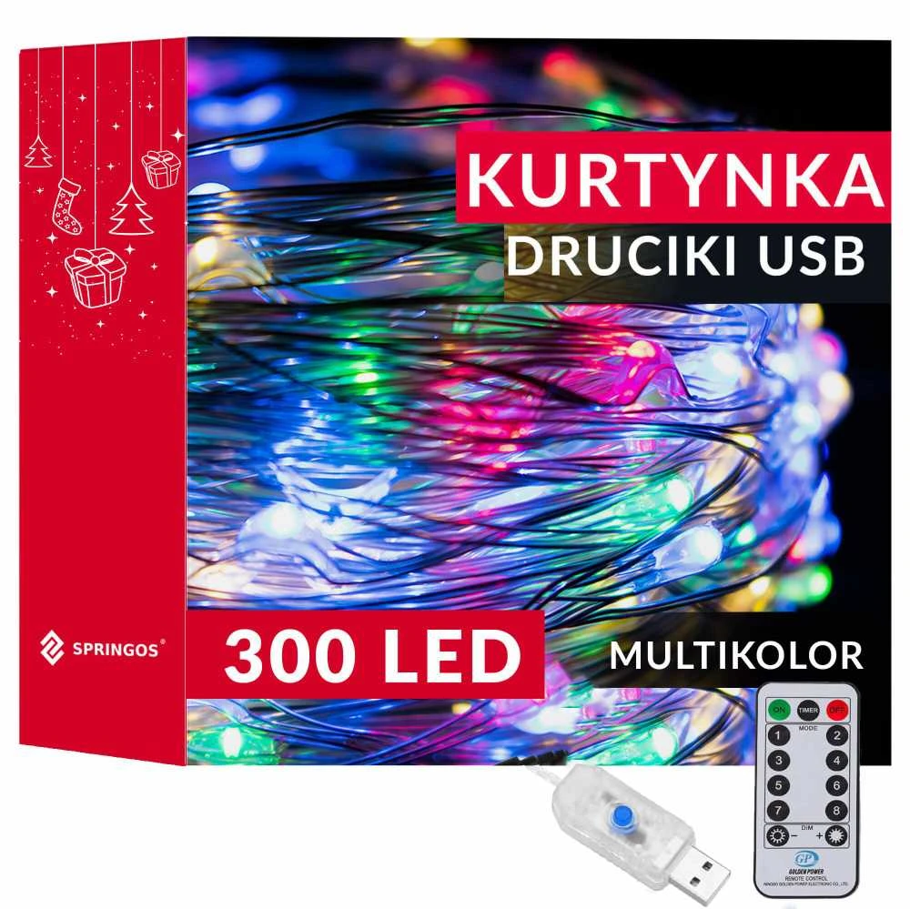 Šviesos užuolaida Springos 300 LED 3x3 m su nuotoliniu valdymu