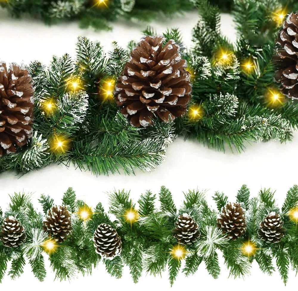 Kalėdinė girlianda Springos su kankorėžiais ir LED apšvietimu, 280 cm