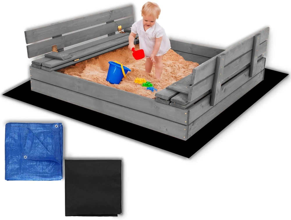 Springos Premium medinė smėlio dėžė SBP120SET01X 120 x 120 cm komplektas