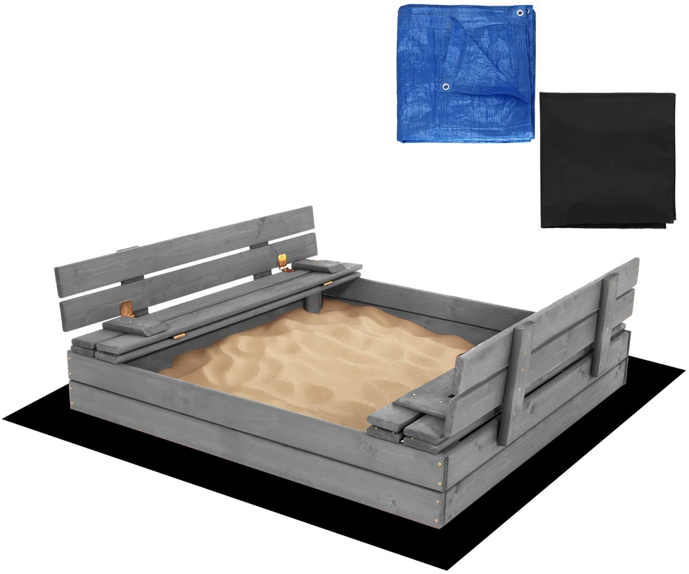 Springos Premium medinė smėlio dėžė SBP120SET01X 120 x 120 cm komplektas