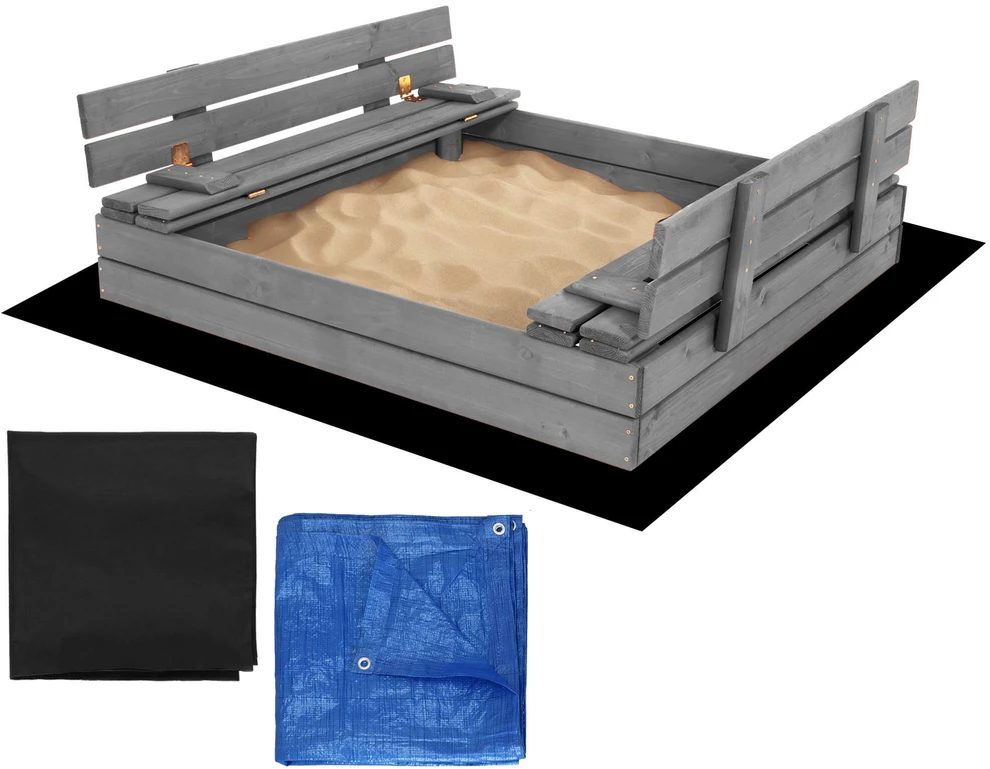 Springos Premium medinė smėlio dėžė SBP120SET01X 120 x 120 cm komplektas