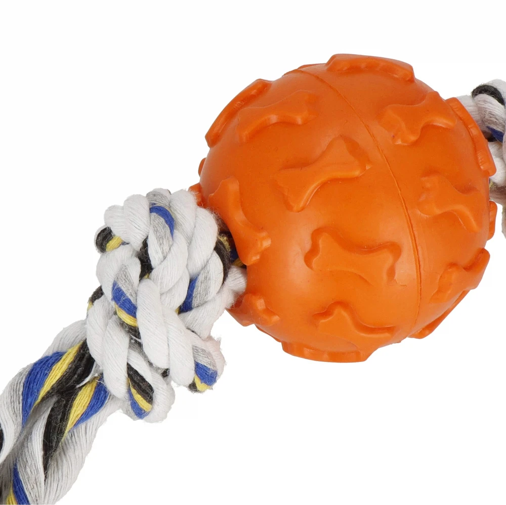 Šunų žaislas Springos guminis su virve 38 cm