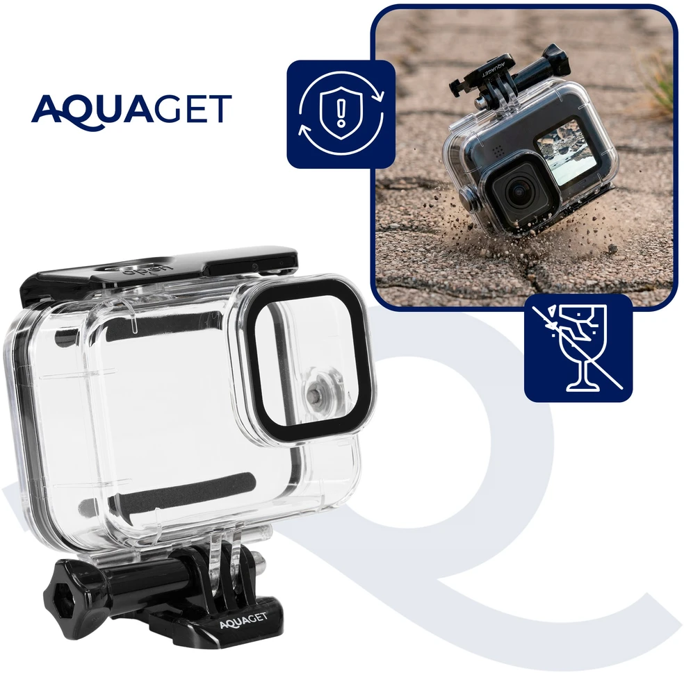Springos Veiksmo kameros povandeninis korpusas, GoPro Hero 9–13, iki 45 m, skaidrus, 9 × 8,5 × 4,5 cm