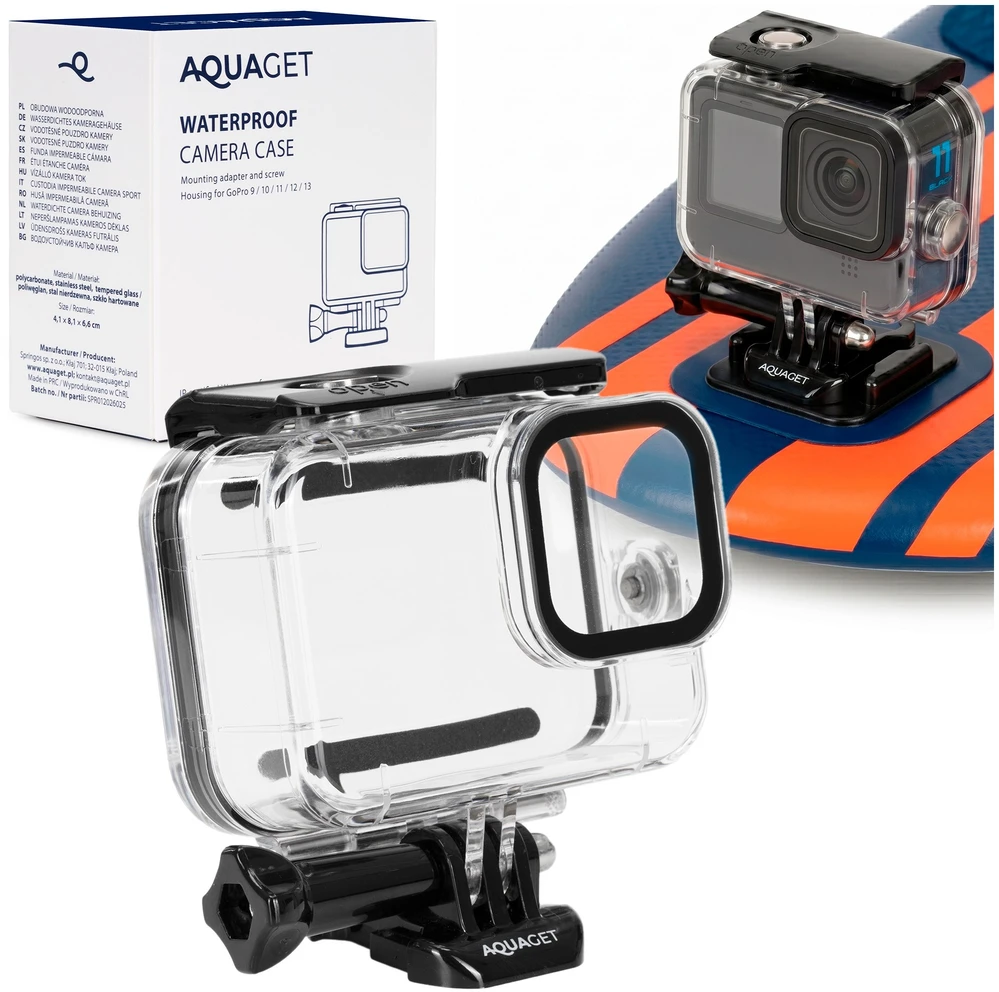 Springos Veiksmo kameros povandeninis korpusas, GoPro Hero 9–13, iki 45 m, skaidrus, 9 × 8,5 × 4,5 cm