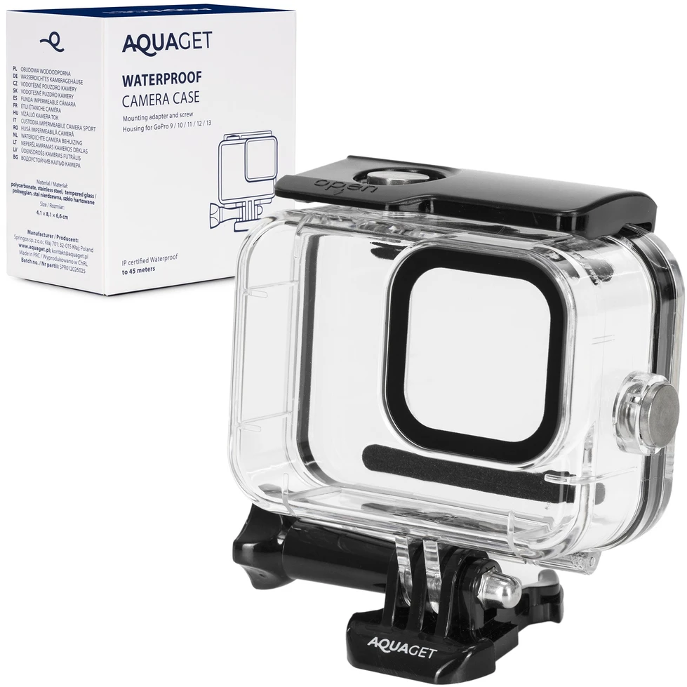 Springos Veiksmo kameros povandeninis korpusas, GoPro Hero 9–13, iki 45 m, skaidrus, 9 × 8,5 × 4,5 cm