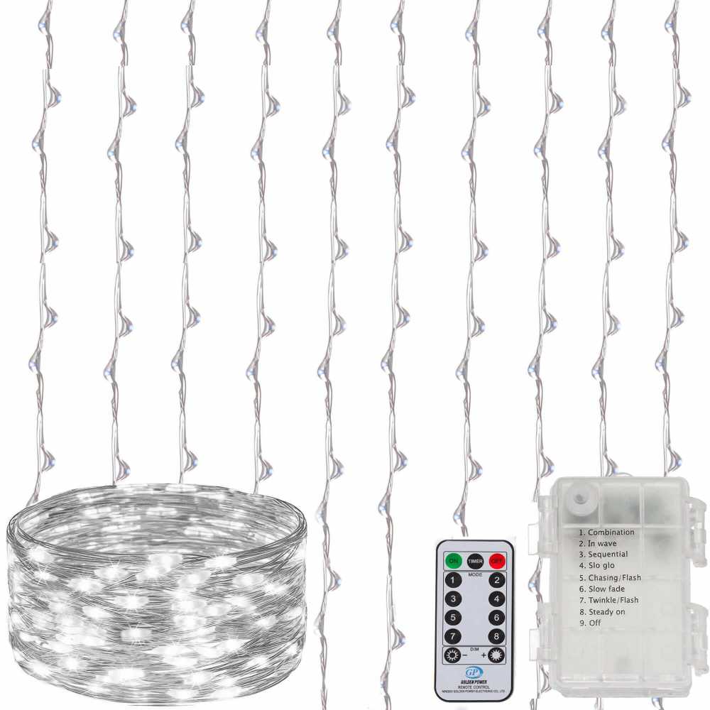 Kalėdinė girlianda Springos 300 micro LED, 3x3 m, šaltai balta