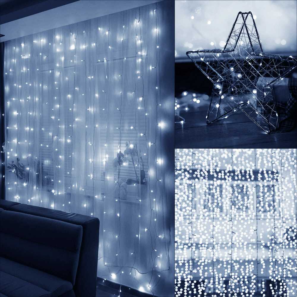 Kalėdinė girlianda Springos 300 micro LED, 3x3 m, šaltai balta