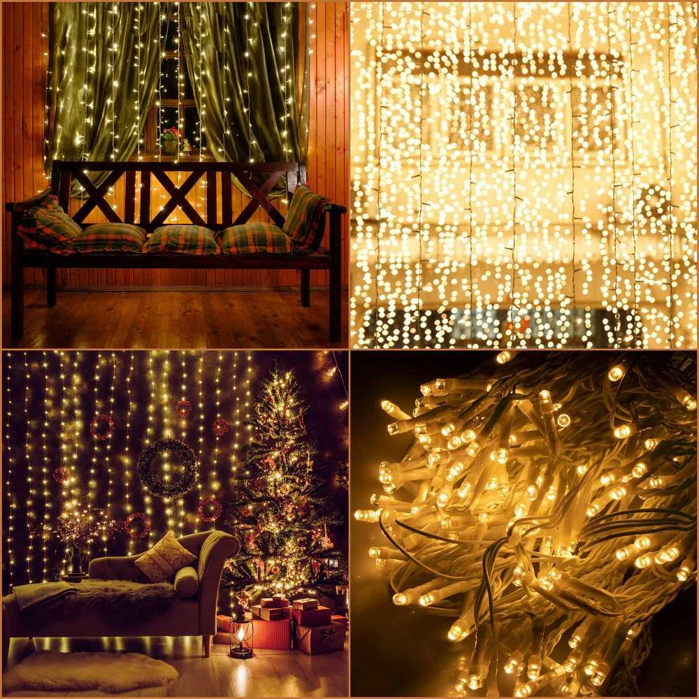 Šviesos užuolaida Springos 200 LED, šiltai balta, 5 m