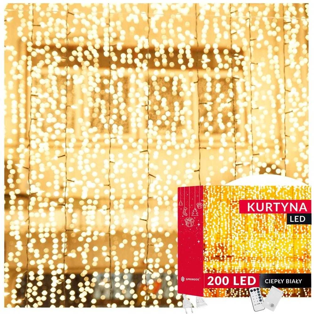 Šviesos užuolaida Springos 200 LED, šiltai balta, 5 m