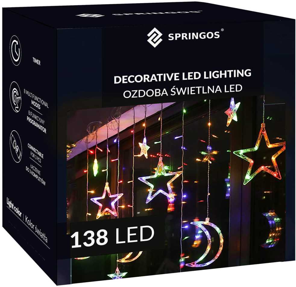Šviesos užuolaida Springos 138 LED žvaigždės ir mėnuliai CL4135