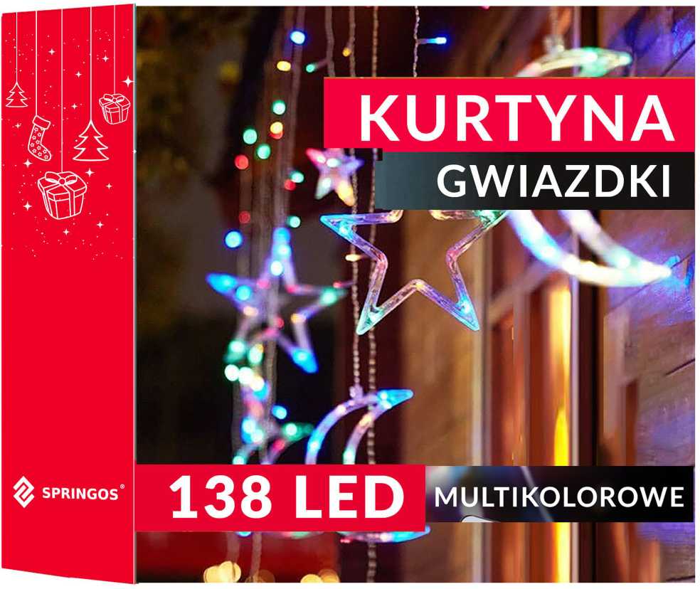 Šviesos užuolaida Springos 138 LED žvaigždės ir mėnuliai CL4135