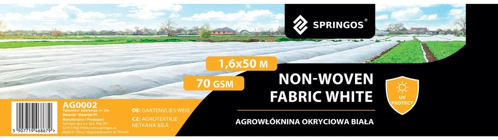 Agrotekstilė Springos AG0002, 70 g/m2, 50x1,6 m, balta