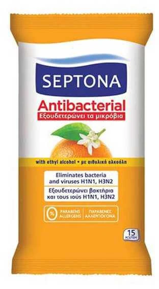 Antibakterinės drėgnos servetėlės Septona apelsinų kvapo 15vnt