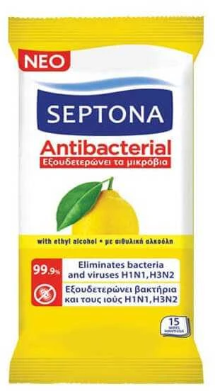 Antibakterinės drėgnos servetėlės Septona citrinų kvapo 15vnt