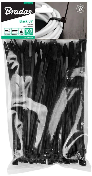 Bradas OPASKA PLASTIKOWA Juoda 3,6 x 150mm 100szt
