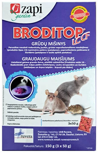 Ruvera Graužikų nuodai BRODITOP LC CF grūdų mišinys 150g