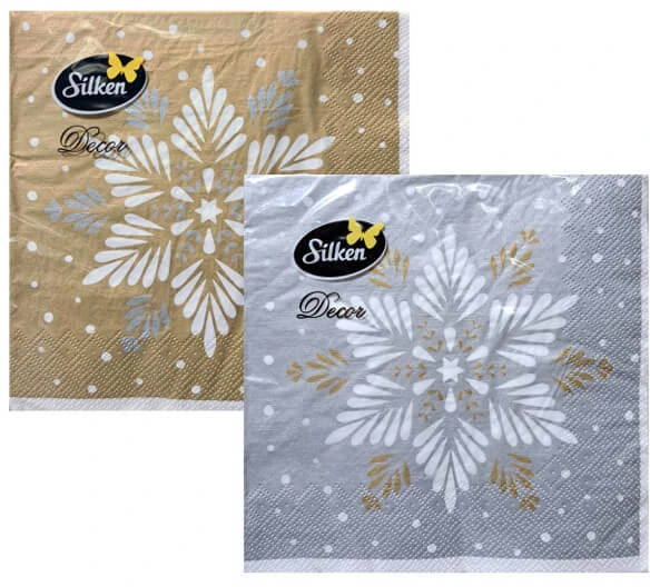 Silken Stalo servetėlės Decor Snaigės 33x33cm, 3 sluoksniai, 18vnt