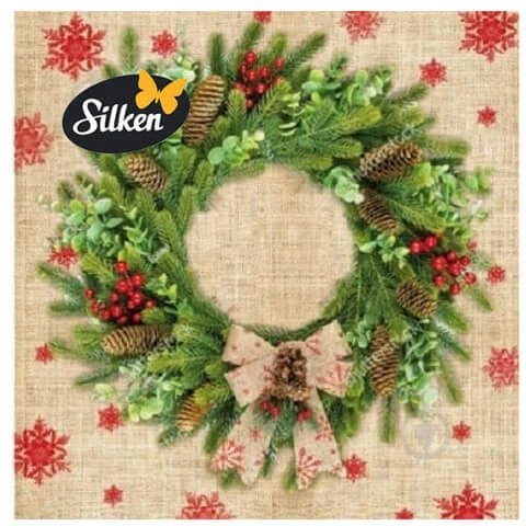Silken Stalo servetėlės KALĖDINIS VAINIKAS 33x33cm 3 sluoksniai 18vnt