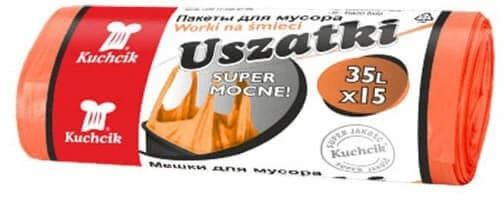 Šiukšlių maišai su rankenomis Kuchcik oranžiniai, 13 mikronų, 35L, 15vnt