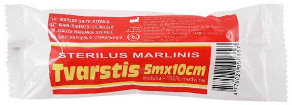 Sterilus marlinis tvarstis 5m x 10cm