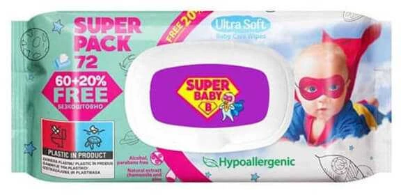Sunvita Group Drėgnos servetėlės vaikams Super Baby su ramunėlių ir alavijų ekstarktu 72vnt