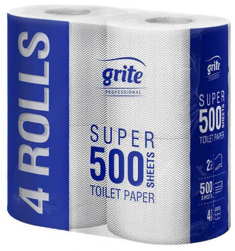 Tualetinis popierius GRITE Super MINI 500 lapelių, 4 ritinėliai, 2 sluoksniai, celiuliozė