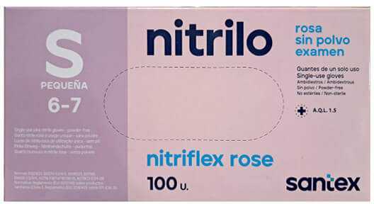 Santex Nitriflex Rose vienkartinės nitrilo pirštinės, rausvos, 3.5g (100vnt.) - S - 1pak.x100vnt.