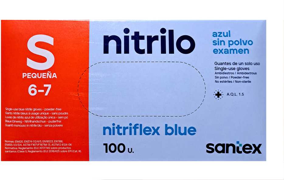 Santex Nitriflex Mėlyna - vienkartinės nitrilinės pirštinės, mėlynos, 3.5g (100vnt.) - S