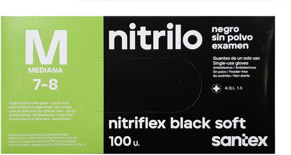 Santex Nitriflex Juodas Soft vienkartinės nitrilinės pirštinės, juodos, 3.5g (100vnt.) - M