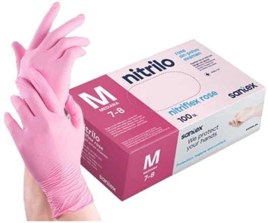 Santex Nitriflex Rose vienkartinės nitrilo pirštinės, rausvos, 3.5g (100vnt.) - M - 1pak.x100vnt.