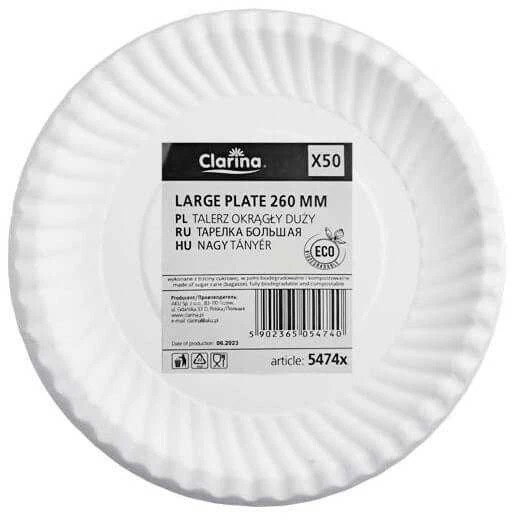 Vienkartinės popierinės lėkštės CLARINA 26cm, 50vnt