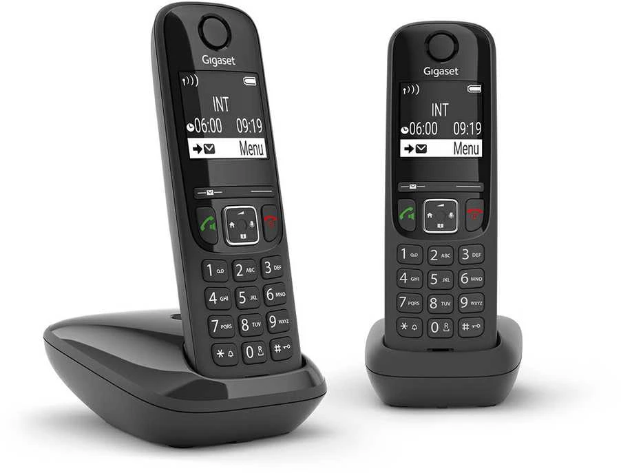Belaidis telefonas - Gigaset AS690 Duo 14h Pokalbių Laikas, 100-Įrašų Telefonų Knyga Juodas
