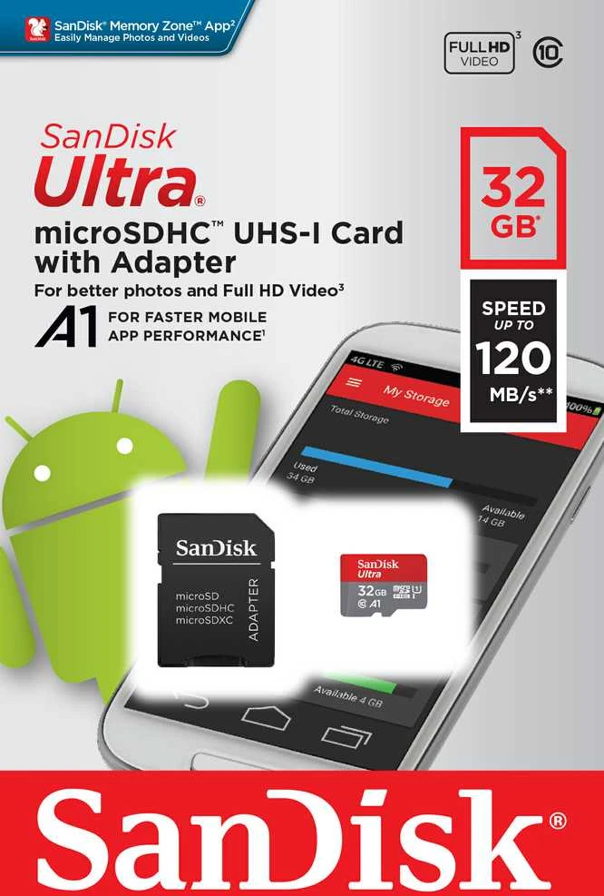 Atminties kortelė SanDisk Ultra microSDHC UHS-I, 32 GB