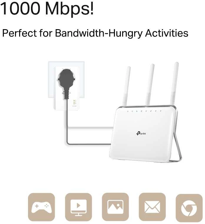 TP-LINK | AV1000 Gigabit Passthrough Powerline Adapteris | TL-PA7017P | 1000 Mbit/s | Ethernet LAN (RJ-45) jungtys 1 | Nėra „Wi-Fi“ | Papildomas lizdas